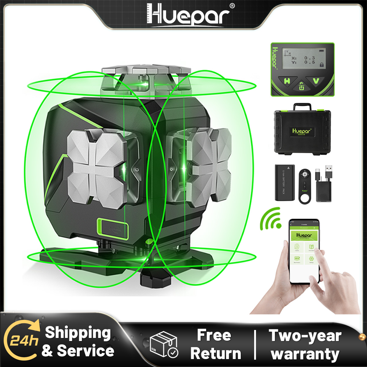Huepar S04CG-A 16 Lines 4D Cro - огляд і ціна Laser Level 16 Lines 4D Green
