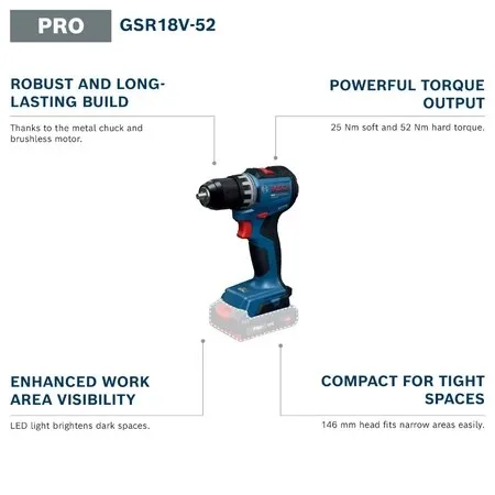 BOSCH GSR 18V-52 PRO Cordless  - огляд і ціна Brushless Cordless Electric Drill 18V